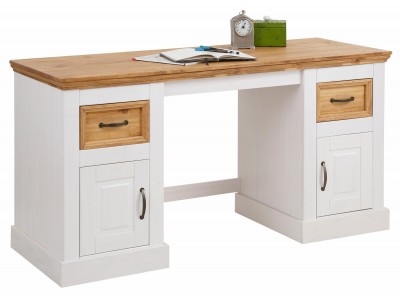 Escrivaninha de madeira branco lavado e cera -  2 portas e 2 gavetas | England